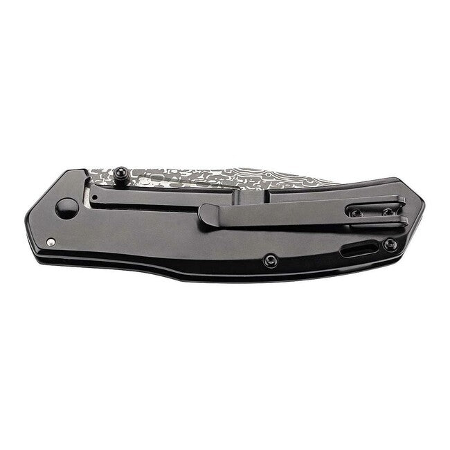 Herbertz a una mano coltello 9 cm, acciaio inossidabile metallo inciso con aspetto damascato