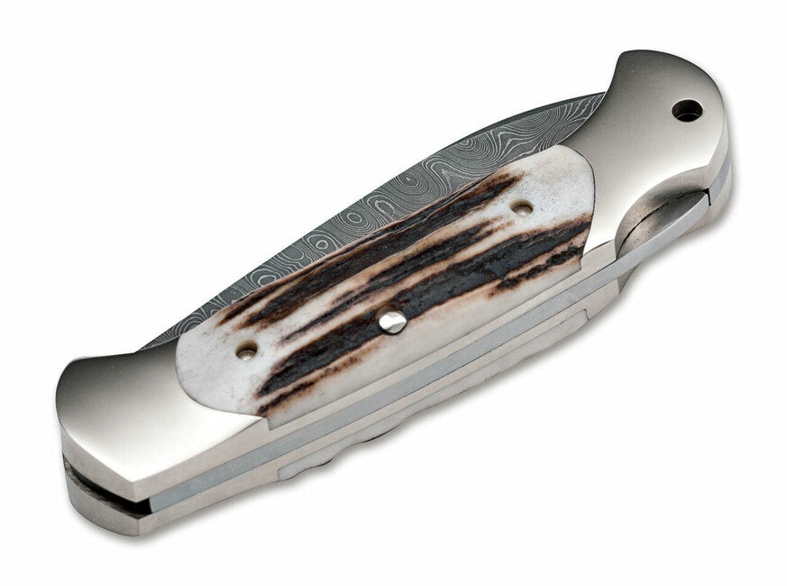 Böker Scout Spearpoint coltello da tasca 7,9 cm, damasco, corno