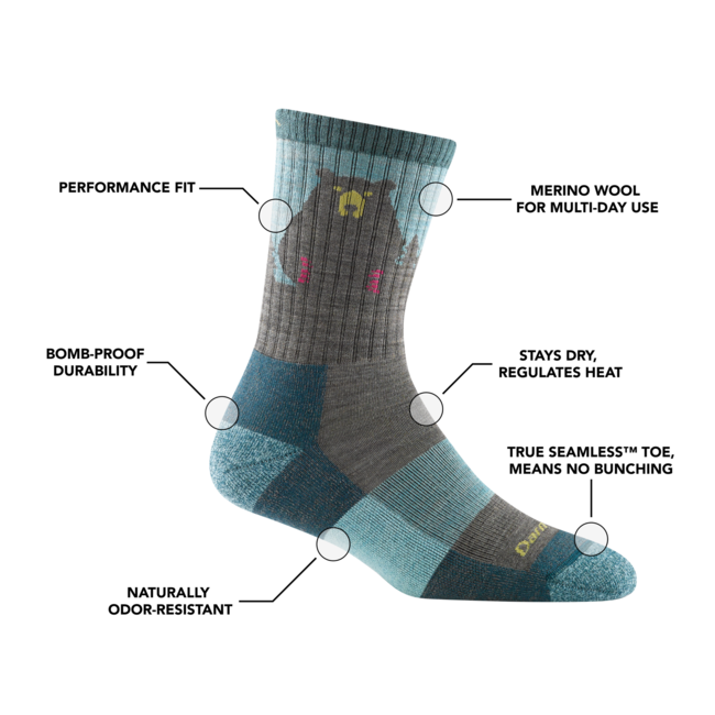 Darn Tough Bear Town Micro Crew calzini leggero con cuscino, purple