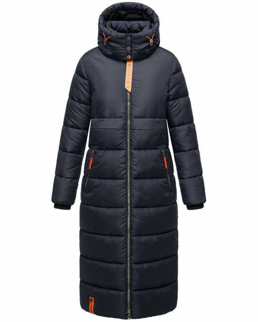 Navahoo Kristallblume giacca invernale lunga da donna con cappuccio, blu navy