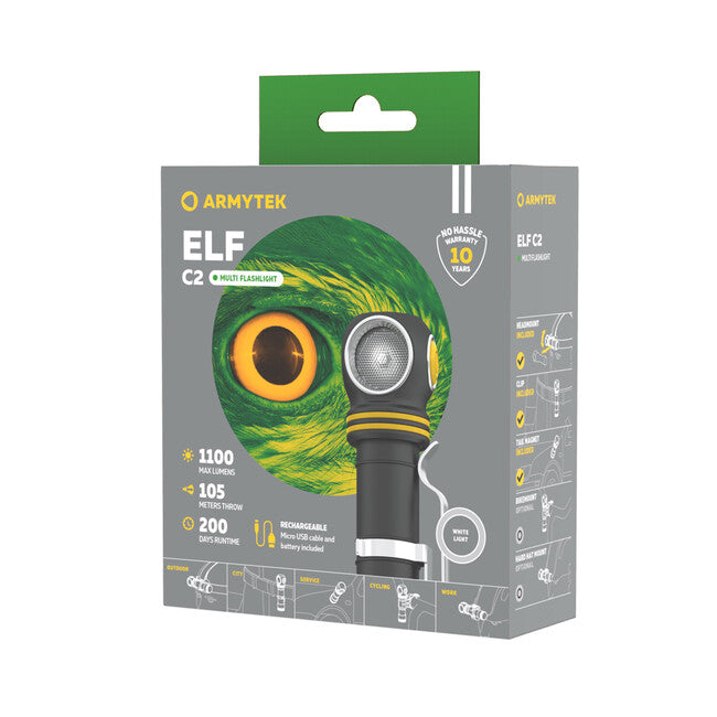 ArmyTek Elf C2 LED Φακός Χεριού Ψυχρό Λευκό, Τροφοδοσία από Μπαταρία, 1100 lm, 4800 h, 65 g
