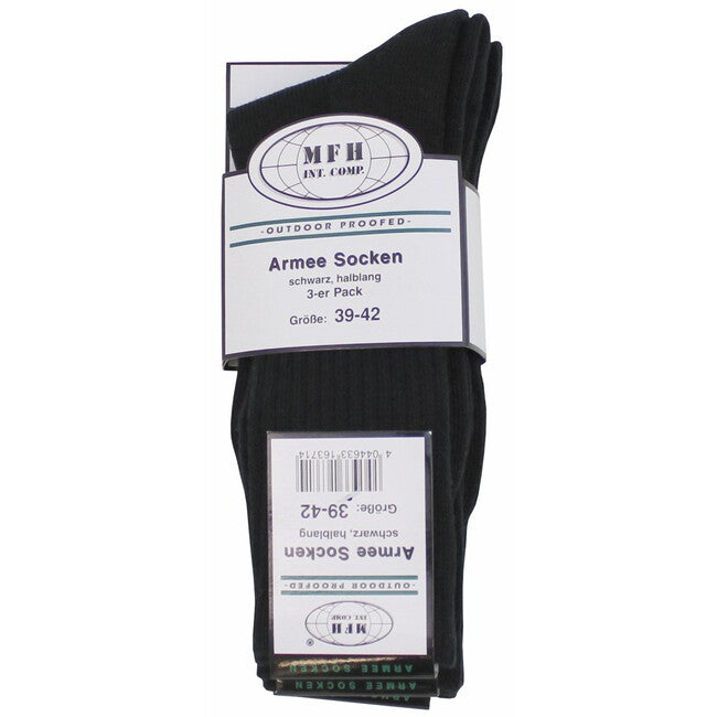 MFH Army Socks, Black, Mid-Calf, 3 Pack