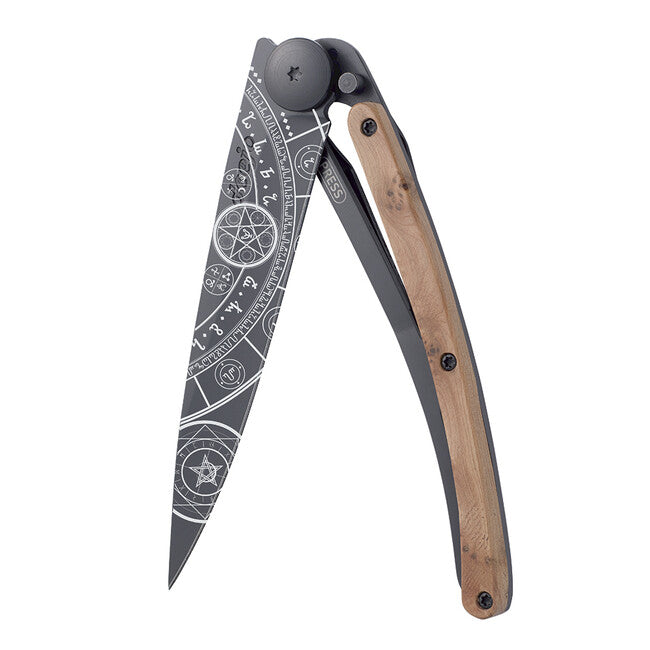 Deejo Fantasy coltello da chiusura in legno di ginepro nero Esoterico