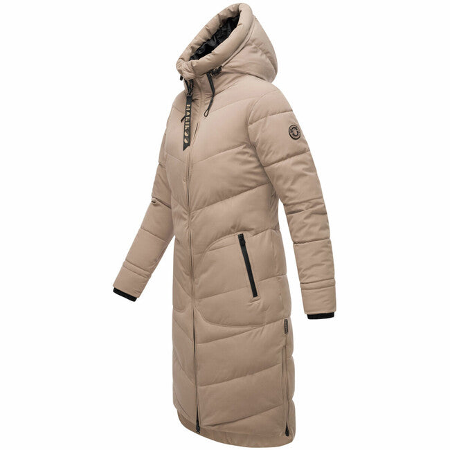 Marikoo Benikoo giacca invernale lunga da donna, taupe grey