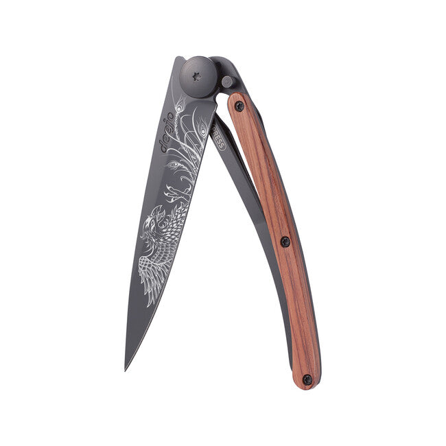 Deejo Tattoo coltello di chiusura Legno di corallo nero Phoenix