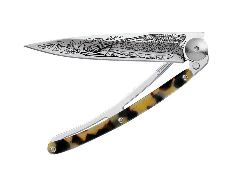 Deejo Tattoo coltello di chiusura Specchio di tartaruga Guscio di tartaruga Libellula