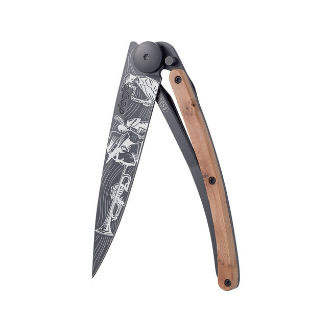 Deejo Tattoo coltello di chiusura in legno di ginepro nero Jazz