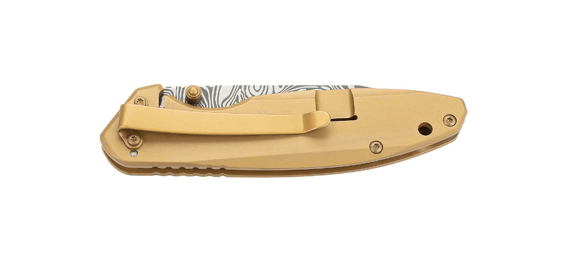 Herbertz Coltello a una mano 8 cm, oro, aspetto damasco