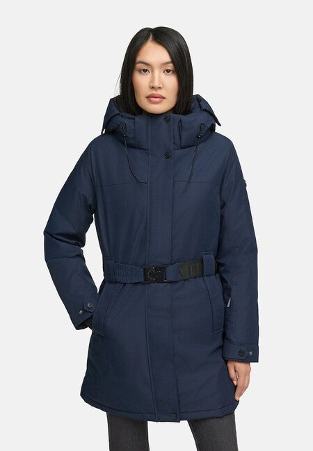 Navahoo Frostkuss 14 parka invernale da donna con cappuccio rimovibile e cintura, navy