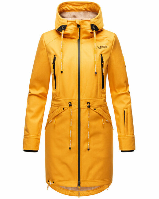Marikoo Racquelle giacca softshell da donna con cappuccio, gialla ambra