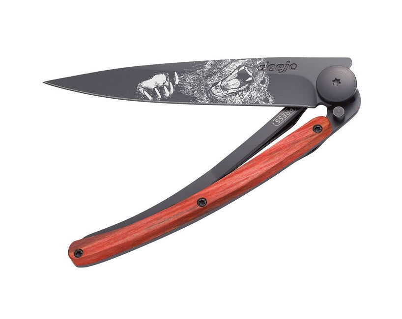 Deejo Tattoo coltello pieghevole, nero faggio rosso grizzly