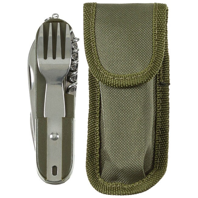MFH Coltello tascabile con forchetta e cucchiaio, verde