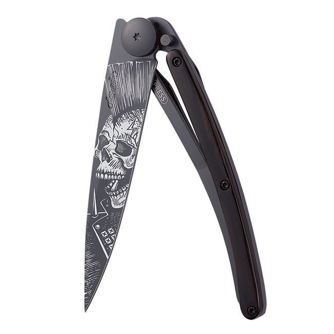 Deejo Tattoo coltello di chiusura , nero in legno d'ebano Punk