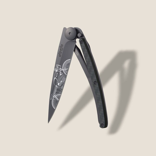 Deejo Tattoo Coltello di chiusura in fibra di carbonio Café Racer, nero