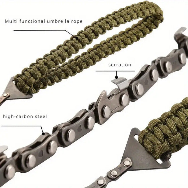 DRAGOWA Tactical Motosega tascabile con manico in paracord Wander, verde
