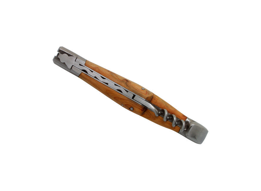 Laguiole DUB071 coltello lama 12 cm acciaio damascato cavatappi manico in ginepro