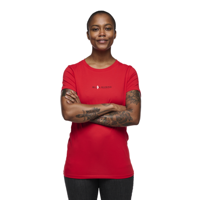 Black Diamond Heritage Wordmark t-shirt a maniche corte da donna, rosso corallo