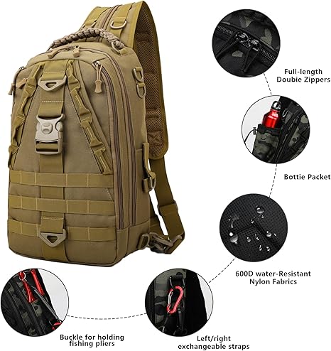 DRAGOWA Tactical Charlie zaino a tracolla 20 L, kaki