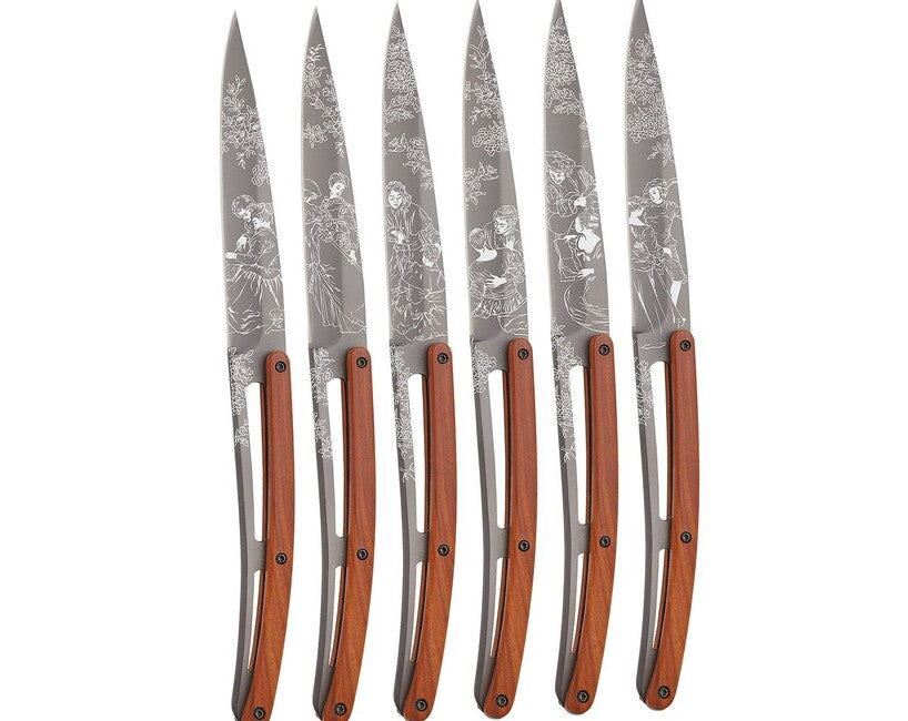 Deejo Tattoo set di coltelli da bistecca finitura corallo grigio chiaro Toile de Jouy
