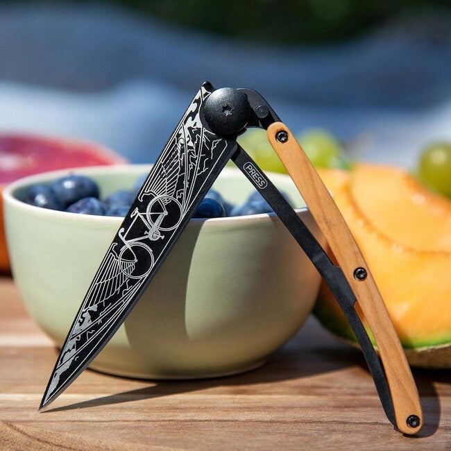 Deejo Coltello da chiusura Tatuaggio nero in legno ginepro Bicicletta