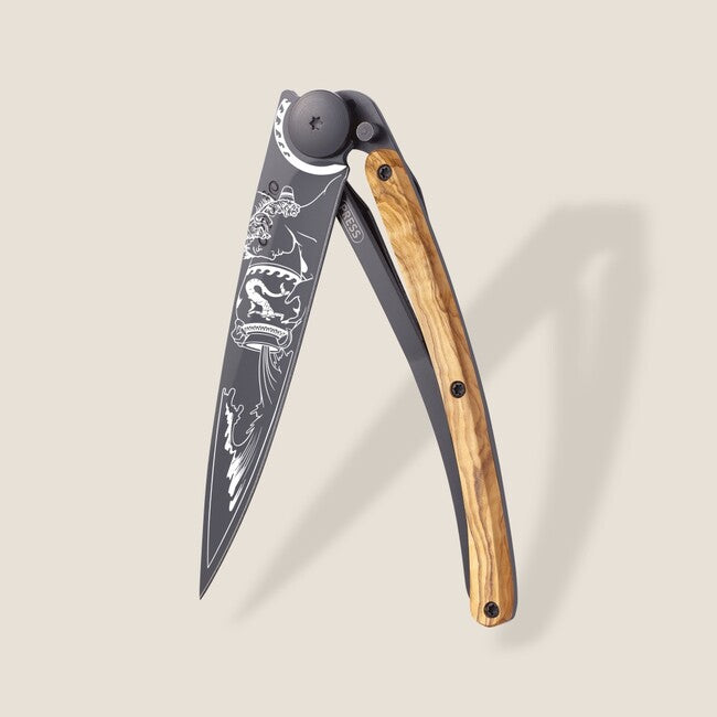 Deejo Tattoo coltello di chiusura Legno d'ulivo nero, acquario