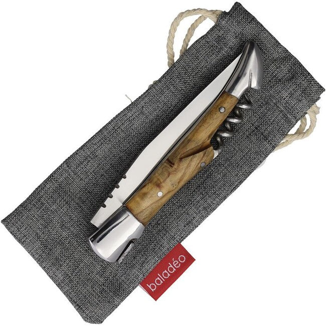 Baladeo DUB1045 coltello tascabile con cavatappi lama 11 cm acciaio 440 manico in legno d'ulivo