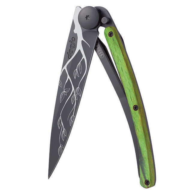 Deejo Coltello di chiusura, black tattoo green beech tree