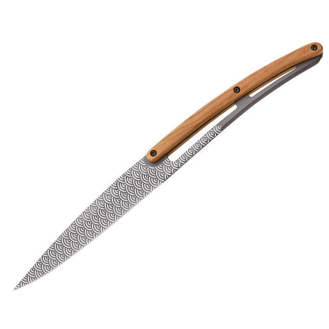 Deejo Geometry set di 6 coltelli, con lama grigio opaco e design in legno d'ulivo