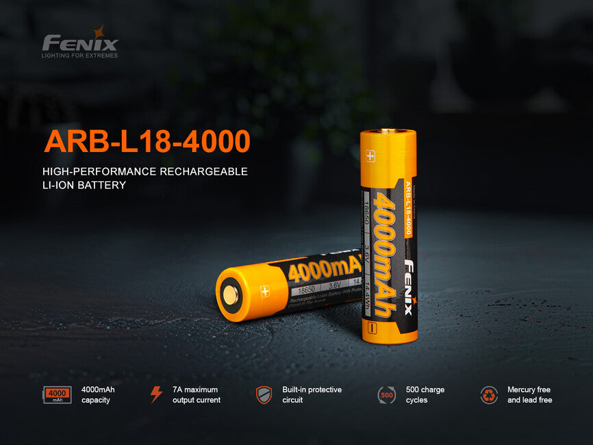Fenix 18650 batteria ricaricabile 4000 mAh (li-ion)