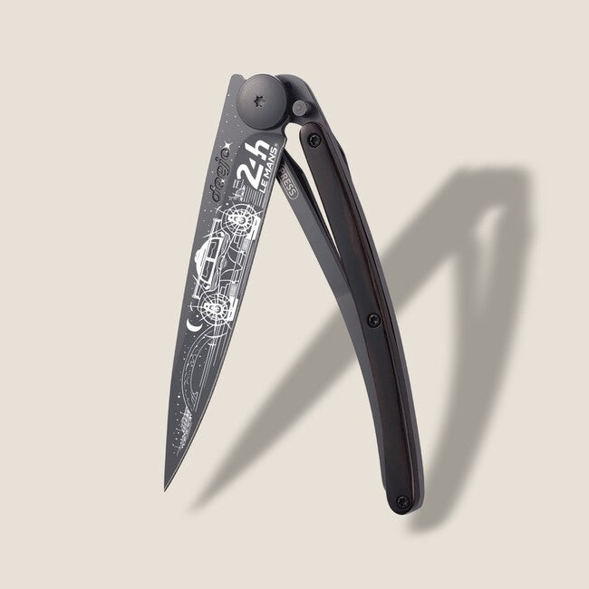 Deejo Tattoo Coltello di chiusura Nero 24h Le Mans in legno d'ebano Notte