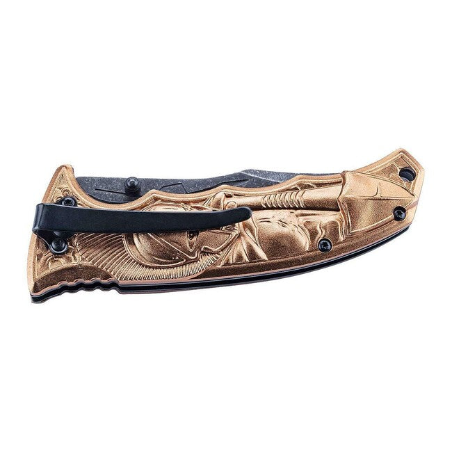 Herbertz Coltello a una mano 9 cm, alluminio grigio-bronzo motivo Sparta