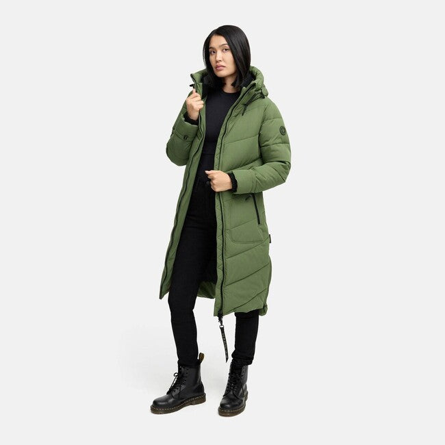 Marikoo Benikoo giacca invernale lunga da donna, verde oliva pino