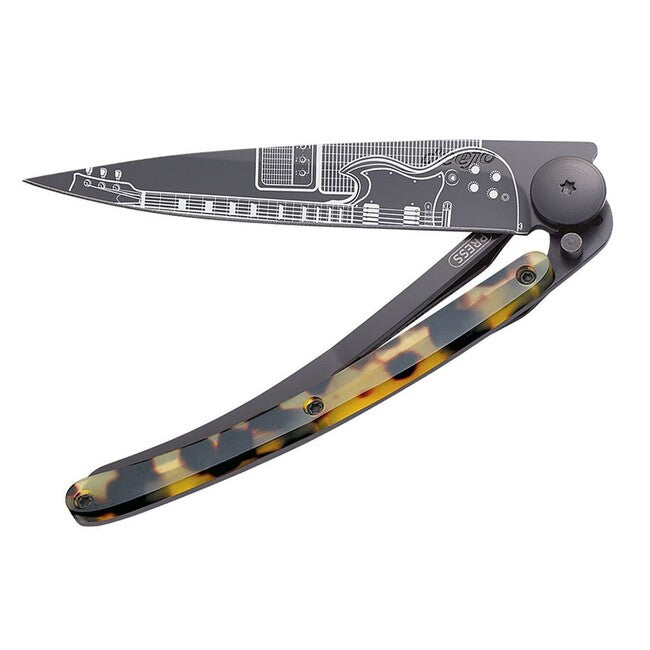 Deejo Tattoo coltello di chiusura, nero guscio di tartaruga rock´n roll