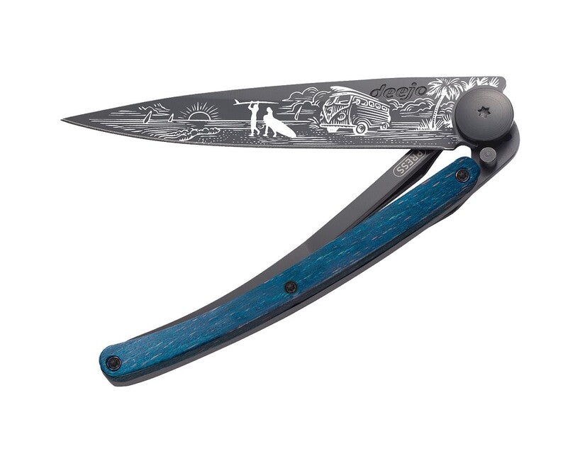 Deejo Tattoo coltello pieghevole, nero faggio blu Van Life