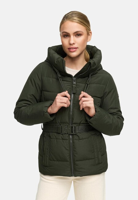 Marikoo Himee 16 giacca invernale da donna con collo alto e cinturino, dark olive