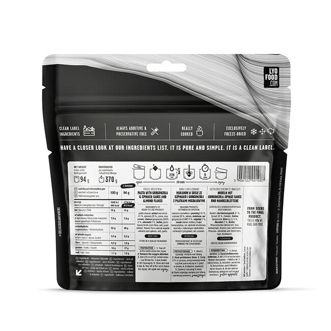 LYOfood pasta con spinaci e gorgonzola 370g