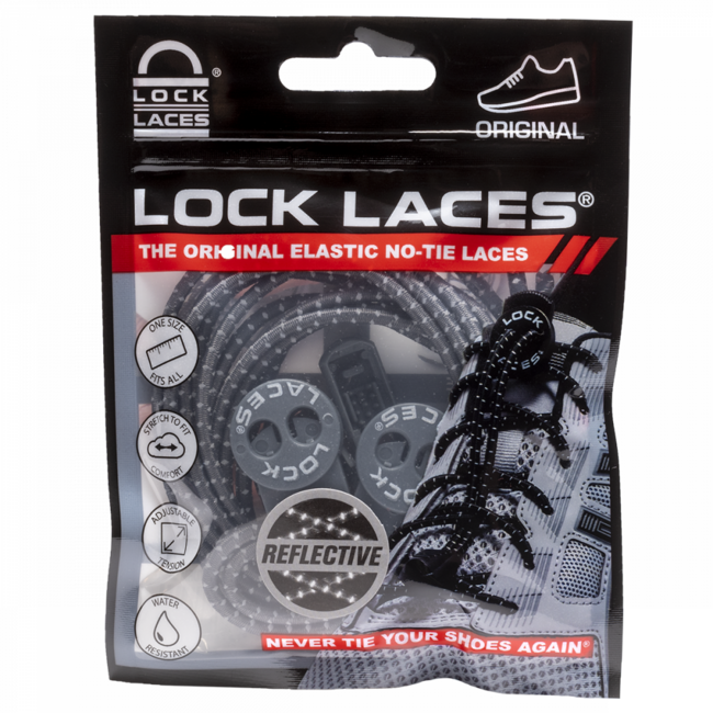 Lock Laces Lacci per scarpe, grigio tempesta riflettente