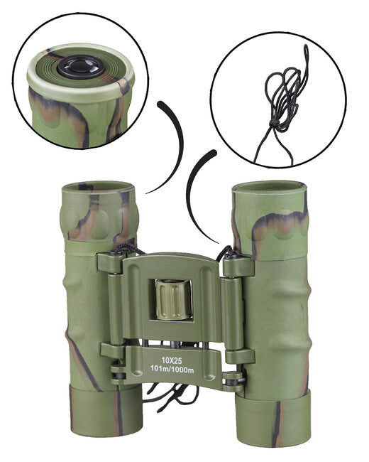 Mil-Tec 10x25 binocolo gommato gen ii con custodia, Woodland