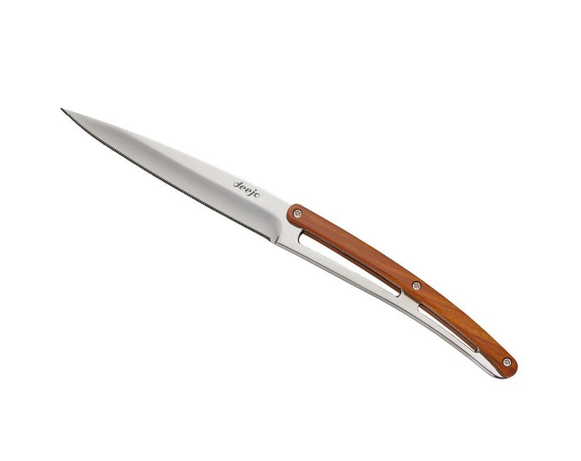 Deejo Set di 6 coltelli Tavolo in legno di corallo lucido con lama seghettata