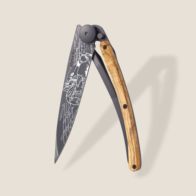 Deejo Tattoo Coltello pieghevole Legno nero oliva Cancro