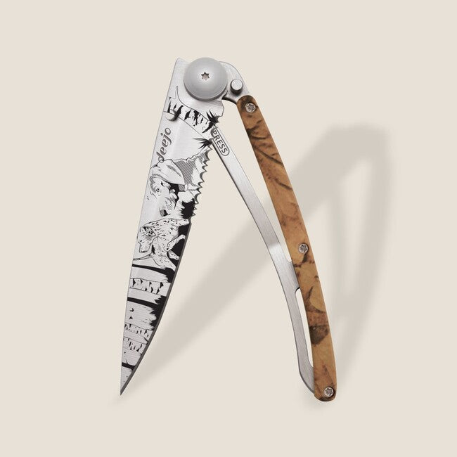 Deejo Coltello pieghevole tattoo serration, marrone mimetico giorno di caccia