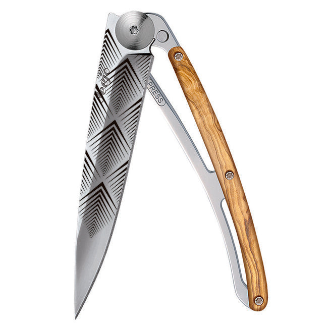Deejo Tattoo Coltello di chiusura Specchio in legno d'ulivo Art Déco