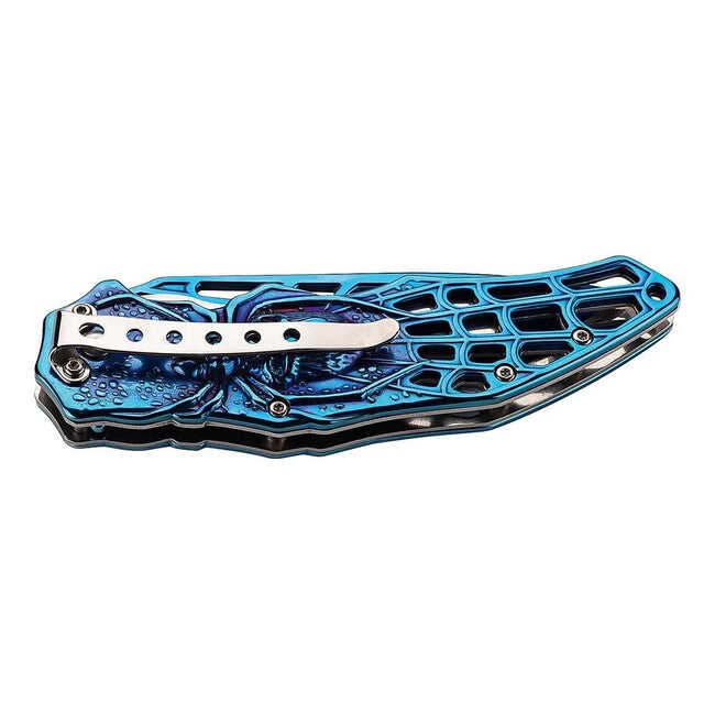 Herbertz Coltello a una mano 9 cm acciaio inossidabile, blu, ragno 3D