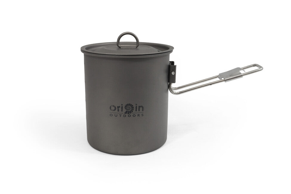 Origin Outdoors Titanium pentola/tazza da trekking con beccuccio e manico pieghevole titanium 750 ml