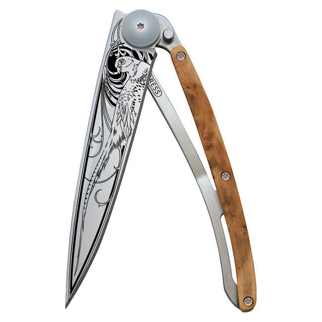 Deejo Natura in legno di ginepro Coltello di chiusura Fagiano