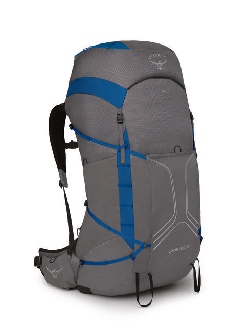 Osprey Exos Pro 55 zaino da trekking, dale grey/agam blue