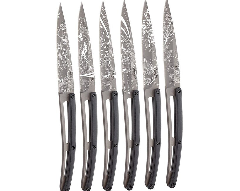 Deejo Tattoo set di coltelli da bistecca, grigio chiaro ebano Giappone