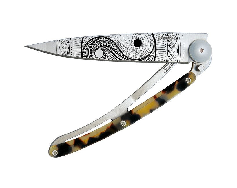 Deejo Tattoo Tartaruga coltello di chiusura grigio titano tartaruga scura Yin e Yang
