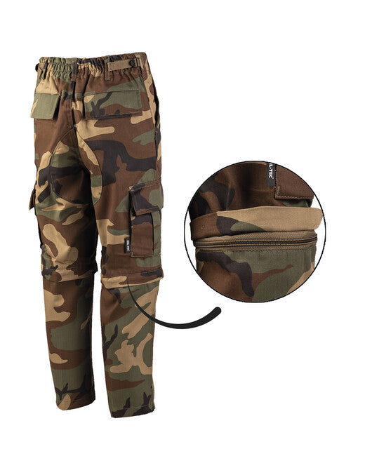 Mil-Tec Bambini pantaloni us bdu zip-off, Woodland
