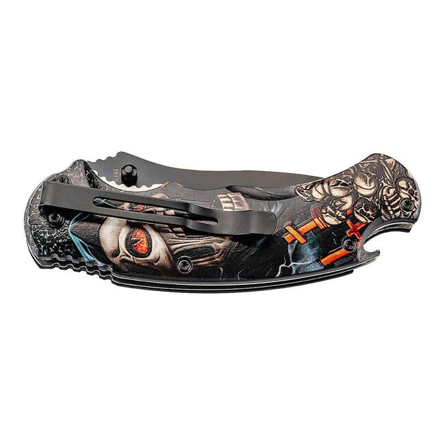 Herbertz Coltello a una mano 9,5 cm acciaio teschio 3D , apribottiglie